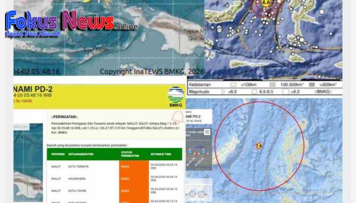 Gempa M7,6 Picu Peringatan Dini Tsunami, Sejumlah Wilayah Sulut dan Malut Berstatus Siaga